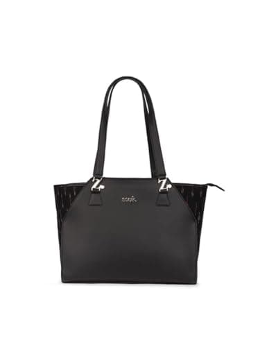 ZOUK Ikat GreRed Printed Jute Handcrafted Vegan Leather Black Women's Check-point Friendly Classic Business Bag