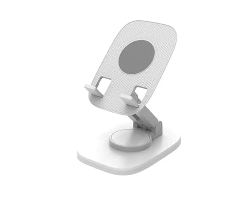WALLVIEW TECH 360° Aluminum Mobile Stand for Desk, Foldable Design with Stable Rotational Metallic Round Base, Multiple Height & Angle adjustments for Smartphones, Tablets & iPad (White)