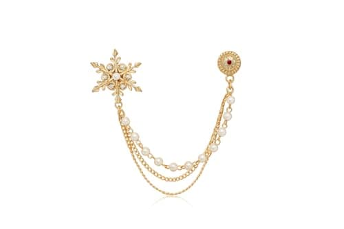 Men’s Luxury Gold Pearl Chain Brooch for Coat & Suit | Designer Lapel Pin with Dual Chain & Pearl Detail | Wedding Groom Blazer Sherwani Accessories