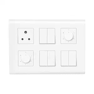 Wipro Northwest (Nowa) Switch Combo of 12M Plate + 6A Switch x6 + 5 Step Fan Regulator x2 + 6A 3Pin Socket x1, White (Kit 16)