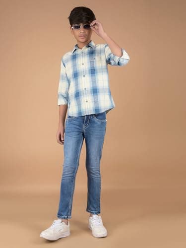 Crimsoune Club Boy's Blue Checked 100% Cotton Shirt (5-6Y) 5