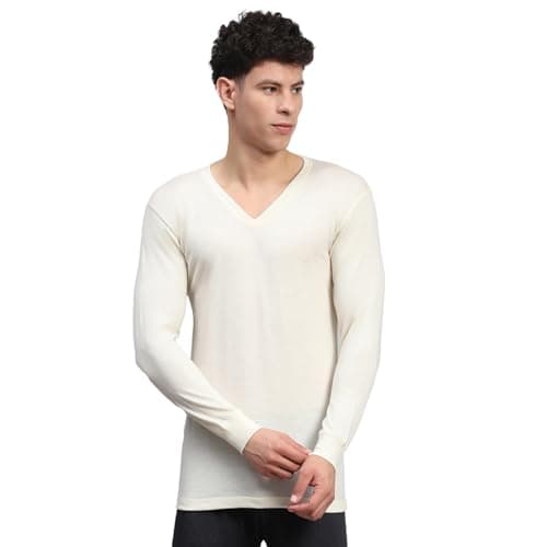 Monte Carlo Mens Solid Cream V Neck Full Sleeve Thermal Vest (624024FS-0-42)