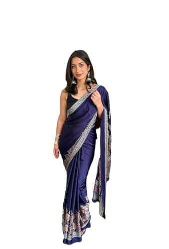 Traditional Indian Ethnic Wear with Blouse Piece, Festival Wedding Special, (NAVY BLUE)