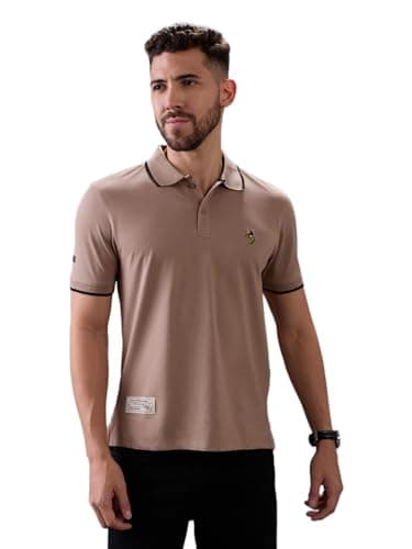 Giordano Men's Cotton Solid Premium Polo T-Shirt - Slim Fit, Polo Collar, Chest Embroidered Brand Logo, Short Sleeves, Contrast Tipping | GMPLO210987 - Brown