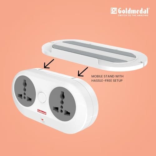Goldmedal Wall-E-3 Pin Plug Travel Adaptor with Mobile Stand | Universal Sockets | Multiplug for Home & Office Appliances | Supports 2-Pin & 3-Pin Plugs (Pack of 1) - White 4