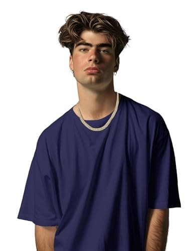 Oversized Fit T-Shirt for Men (Cotton) (in, Numeric, 40, Mid Night Blue) 2