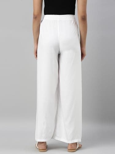 Go Colors Solid Viscose Basic Palazzo for Women | Mid Rise, Side Pockets, White_LPZ7_White_L 4