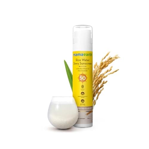 Mamaearth Rice Water Dewy Sunscreen with SPF 50 PA++++ | UVA & UVB Protection | Tan Protection | Gives Glass Skin Glow | No White Cast | For All Skin Types | 50 g