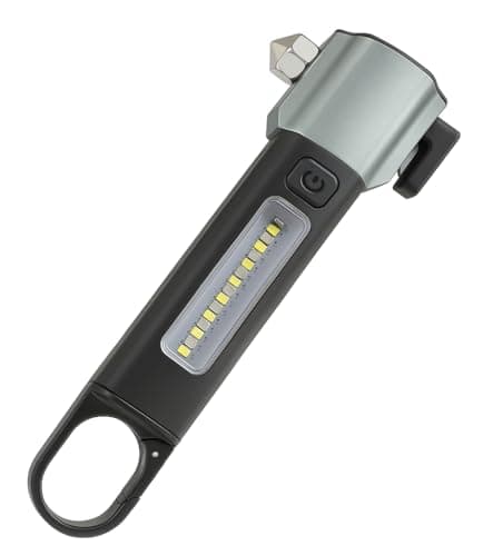 FLYNGO 3 in 1 Multifunction LED Torch Light Rechargeable, Rescue Emergency Flashlight with Car Seat Belt Cutter & Glass Breaker, Bright Zoomable Torch Light for Trekking, Camping (Black)