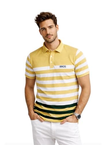 3BROS Men’s Polo Neck Polyester T-Shirt Half Sleeve Regular Fit Casual Wear for Men Breathable Easy Care Fabric Smart Collar Top | Pack of 1 (in, Alpha, 3XL, Regular, Yellow)