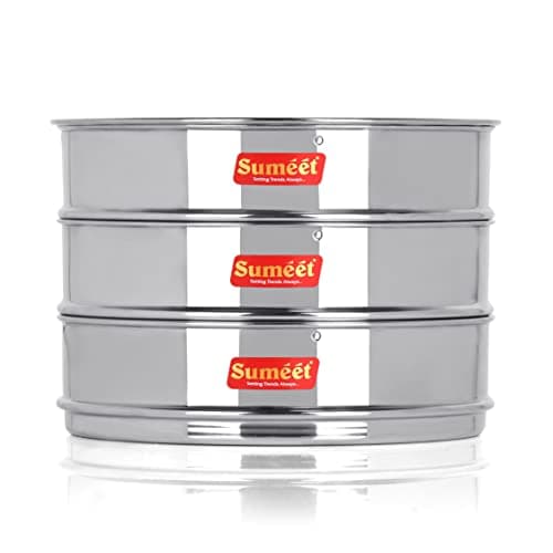 Sumeet Stainless Steel Flat Stackable Container/Separator with Lid Suitable for 5 Ltr & 5.5 Ltr Inner & Outer Lid Cooker, Silver