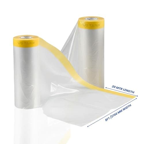 Pre-Taped Masking Roll 9feet width x 65 feet long (20meter) | Paint Protection self adhesive roll | blocks paint spills, dust, dirt, moisture and debris from car , furniture | ideal for painting 4