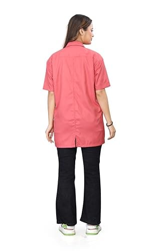 AREEVANZ Women's Cotton Medical Lab Coat, Half Sleeve, 3 Pockets, Professional Medical Uniform, Pink (Peach Pink, L) 2