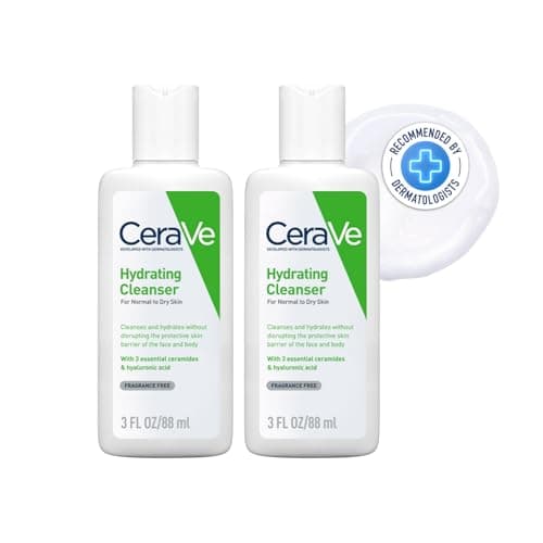 CeraVe Hydrating Cleanser for Normal to Dry Skin (88ml) - combo pack of 2 Non-Foaming Face Wash with Hyaluronic Acid and Ceramides | Non-Comedogenic, Non-Irritating and Fragrance-Free Cleanser