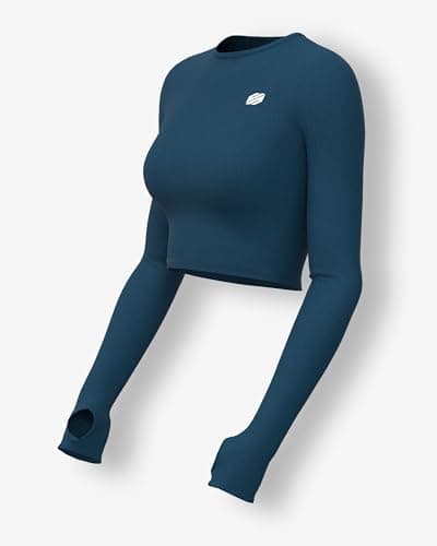 Sfytt Women's Activewear Crop Top, Long Sleeve with Thumbholes, Performance Gym Workout Top, Athletic Yoga Top, Navy Blue, X-Small 2