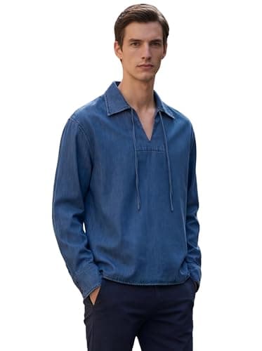 GRECIILOOKS Blue Shirt for Man | Denim Shirt for Man | Tshirt | Shirts Men | Classic Collar Denim Cotton Shirt for Men | Casual Relaxed Fit T Shirt with Full Sleeve