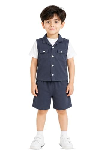 3BROS Kids Cotton Shirt Shorts Set for Boys Kids Clothing/Boys Clothing Set (Party/Festive) Wear (Navy Blue, 7-8 Years)