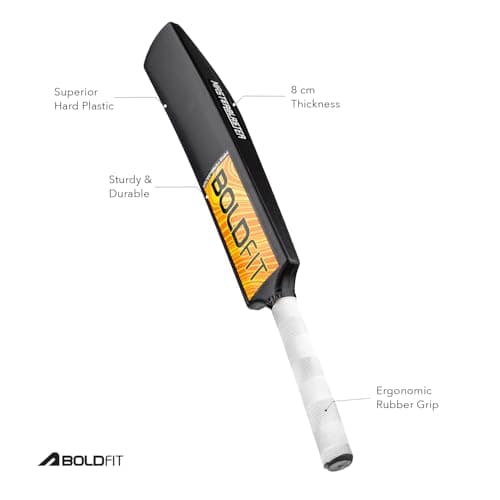 Boldfit Turf Bat Cricket for Adults Plastic Tennis Bat for Mens Heavy Plastic Bats with Grip for Gully, Tournament Match Standard Full Size Tennis Ball - Black 6