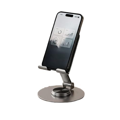 Metal Mobile Phone Stand for Desk | Adjustable 360 Degree Rotating Foldable Holder for iPhone Android Smartphones | Anti Slip Stand for Video Calls Office Work