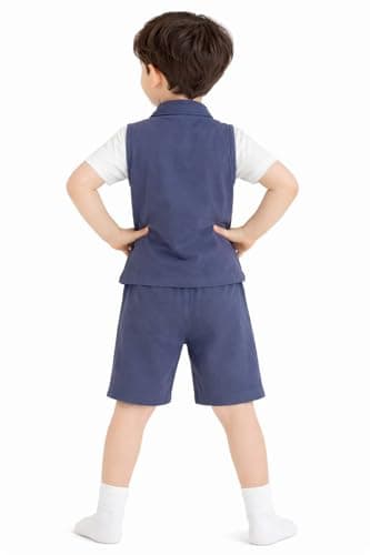 3BROS Kids Cotton Shirt Shorts Set for Boys Kids Clothing/Boys Clothing Set (Party/Festive) Wear (Navy Blue, 3-4 Years) 4