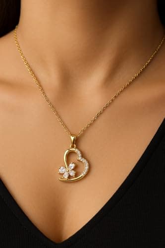 MEENAZ Jewellery Gold Heart Pendant Necklace for Women | Butterfly AD Stone Love Charm Locket | Adjustable Chains | Stylish Necklace Set | Anti Tarnish |Valentine Gift for Girls Woman Girlfriend 2