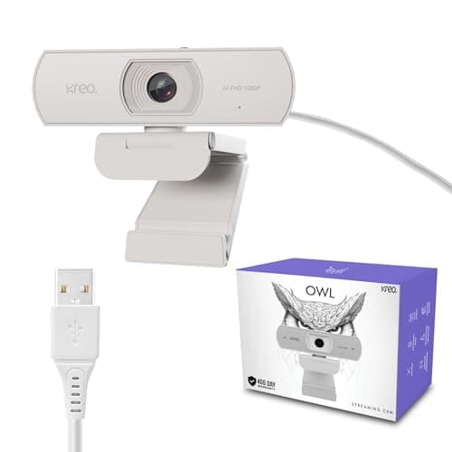 Kreo Owl Full HD 1080P 60 FPS Webcam with Auto-Focus and Built-in Dual Digital Mic, Plug and Play Setup for Video Call, Streaming, YouTube and More, Built-in Privacy Shutter with 360 Rotation (White)