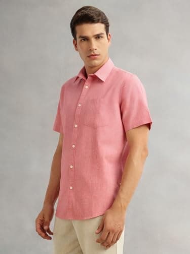 Thomas Scott Men's Premium Slim Fit Casual Shirt | Cotton Linen Blend | Short Sleeves | Spread Collar | Solid Pattern (TS1351_Red_M) 3