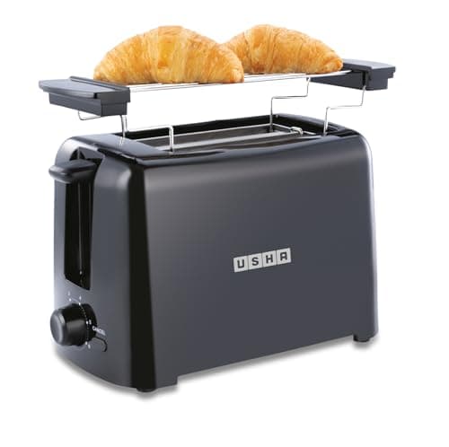 Usha iToast 2 Slice Pop Up Toaster | 650 Watt | 6 Browning Settings | Cool Touch Body | Croissant/Bun Warmer | Automatic Bread Centering for Uniform Browning | 2 Years Warranty (Black)