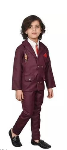 Akshita Trading Boys Festive & Party, Wedding, Formal Blazer, Shirt and Trouser Set (3-4 Years, Maroon) 2