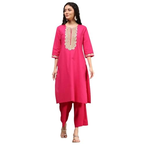 Biba Women Fuchsia Cotton Straight Solid Kurta_34