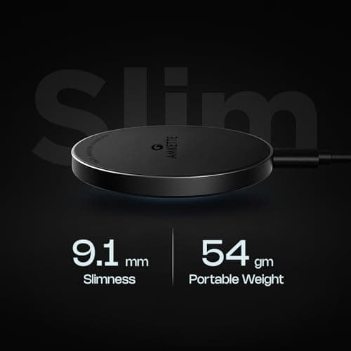 Amkette Air 450 Wireless Charger/Magsafe Charger | Latest Qi Technology 15W Wireless Charging with MagSafe Compatibility| Includes Magnetic Ring for Non-MagSafe Phones | Universal Compatibility 5