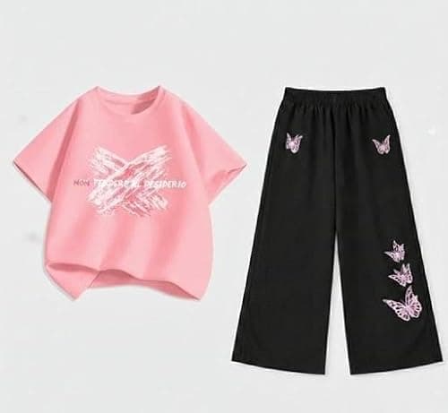 AK MADE IN INDIA Girls Casual Cotton Outfit Crop Top Palazzo Set Butterfly Print Comfortable Daily Use Multi 14-15 Years 3