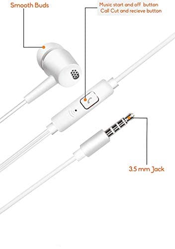 Meyaar Beex Series Wired Durable Metal Earphones HF-08 Earbuds with Microphone & Deep Bass Clear Sound Noise Isolating in Ear Headphones, Stereo Ear Buds for Cell Phones, Laptop, Tablet, (Metal White) 4