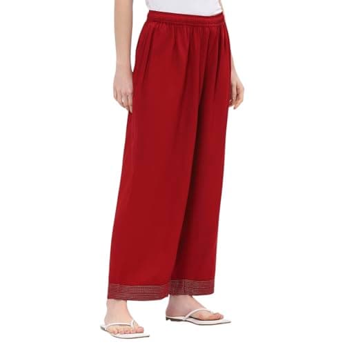 Biba Women Red Viscose Rayon Solid Straight Palazzo_M 3
