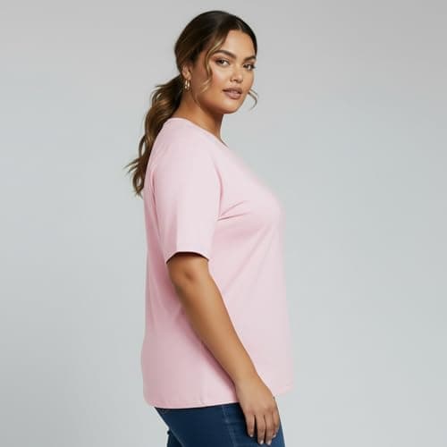 Khakey Womens Pink Round Neck Half Sleeve Graphic Printed Plus Size Tshirt(Pink_760) 5