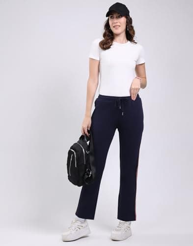 Monte Carlo Women Regular Fit Solid Elasticated Mid Rised Lower | Soft Stretchable Track Pant for Ladies | Comfortable Casual Wear Jogger | Stylish Activewear Bottom for Women Navy Blue LP1 5