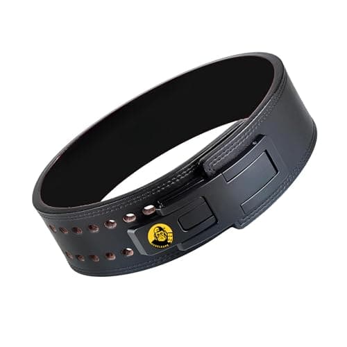 Muscleape 10mm Lever Belt. 4" Wide Genuine Leather. Quick-Release Steel Alloy Lever. Adjustable Powerlifting Belt With Lifetime Brand Warranty. Hard Leather For Professional Athletes. (M)