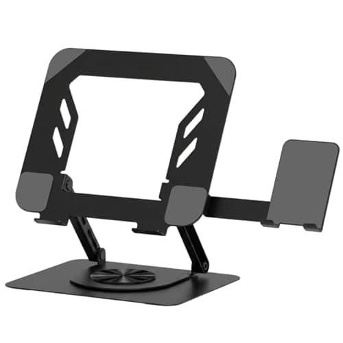 Dyazo 2-in-1 Adjustable Laptop & Mobile Stand with 360° Rotating Base | Foldable Riser with Ventilation Design for Laptop Upto 15.6 Inch | Compatible for MacBook, HP, Dell, Acer, Lenovo & More (Black)