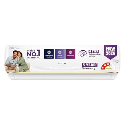 Voltas 1.5 ton 3 Star, New star rated, Inverter Split AC (Copper, Convertible 6-in-1 cooling modes, Ai Enabled, 4-way Swing, Sleep Mode, Auto Clean (183INV VERTIS AI ZEST GOLD, White)