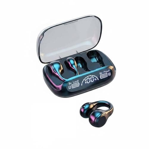 UJEAVETTE Digital Display Case Ear Clip Wireless Earbuds Noise Cancelling Air Conduction Headphones Tap Control Attach-on Bluetooth Headset Type-C Charging for Athletes