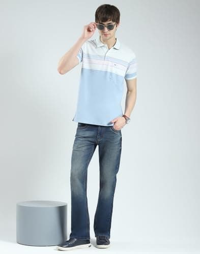 Monte Carlo Men's Regular Fit Striped Polo T-Shirt | Half Sleeve | Collared Neck | Casual Wear T Shirt for Men's Sky L (Pack 1) 5