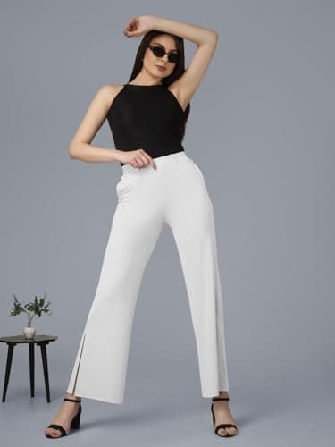 Plus Size Trouser for Women Side Split Trouser Pants, Parallel Leg for Casual Office Work Wear White 5