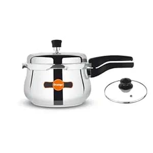 Orange Triply Stainless Steel Outer Lid Pressure Cooker Handi 2.5L | With Glass Lid | Strong & Sturdy Handle | Heavy Bottom | Induction & Gas Friendly | Silver Finish | Durable Build | 5 Yr Warranty