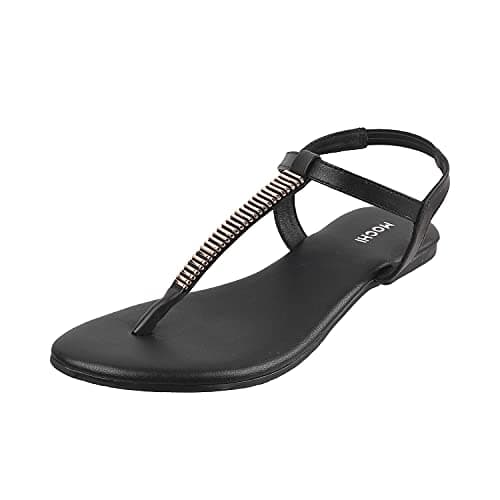 Mochi Women's Black Faux Leather Flat Fashion Sandals UK/5 EU/38 (33-1417)