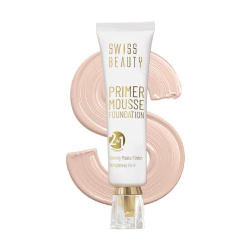 Swiss Beauty Primer Mousse Foundation Weightless Smooth & Velvet Touch, Matte Finish, Face MakeUp, White, 30ml