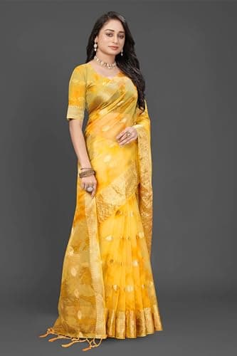 Women Saree Elegant Traditional Design Ethnic Festive Wedding Party Stylish Look Yellow