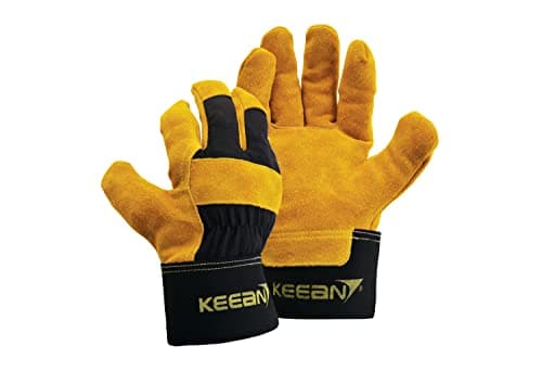 Keean Rigger Canadian Palm Split Leather Black/Yellow Glove Wear Cut and Tear Resistant Heavy Duty Industrial Cotton Comfort Fit For Machine Handling Movers Welding Works 5