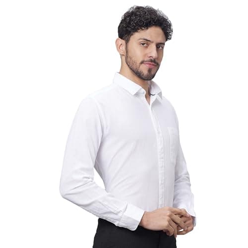 Raymond Men's Slim Fit Cotton Linen Blend Full Sleeve Regular Collar Solid Pattern White Casual Shirt (Size: 39)-RCSQ01838-W0 2