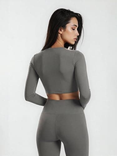 Sfytt Women's Activewear Crop Top, Long Sleeve with Thumbholes, Performance Gym Workout Top, Athletic Yoga Top, Slate Grey, Small 2