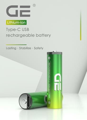 GE® AA Rechargeable Batteries (Lithium 1.5V - 2500 mWh) - New Launch in 2025 | Fast Charge (Direct USB‑C + Wireless) | Pack of 2 Batteries | 10 Years of Life and 1,500+ recharges, 3 Year Warranty 2
